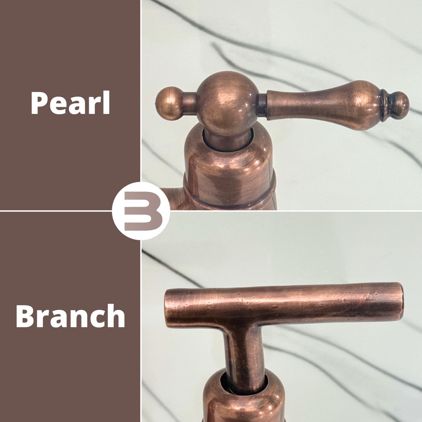 Antique Copper Kitchen Bridge Faucet with Ball Center, Sprayer, Cold Water Faucet, Straight Legs and Lever Handles