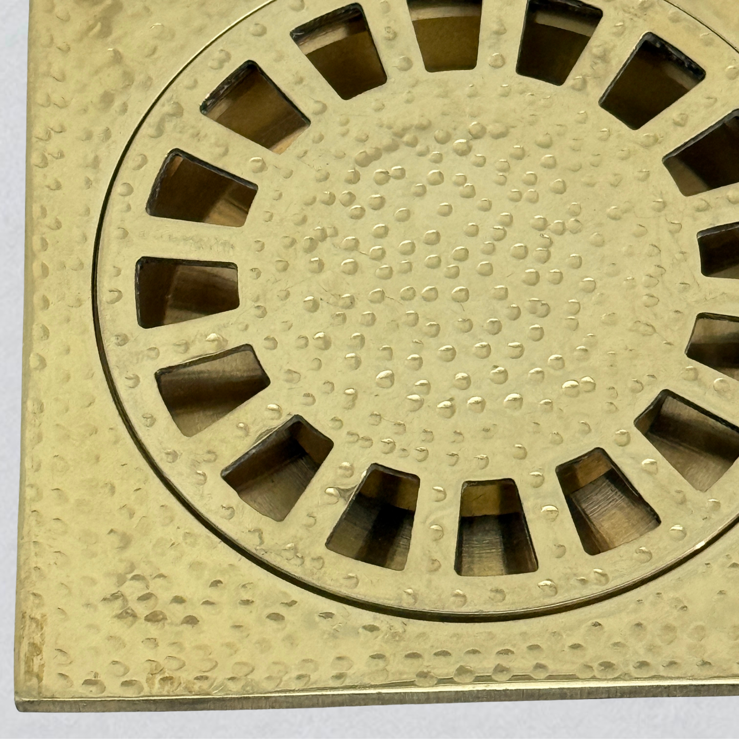 Unlacquered Brass Hammered Shower Drain with Removable Cover, Solid Brass Square Shower Drain
