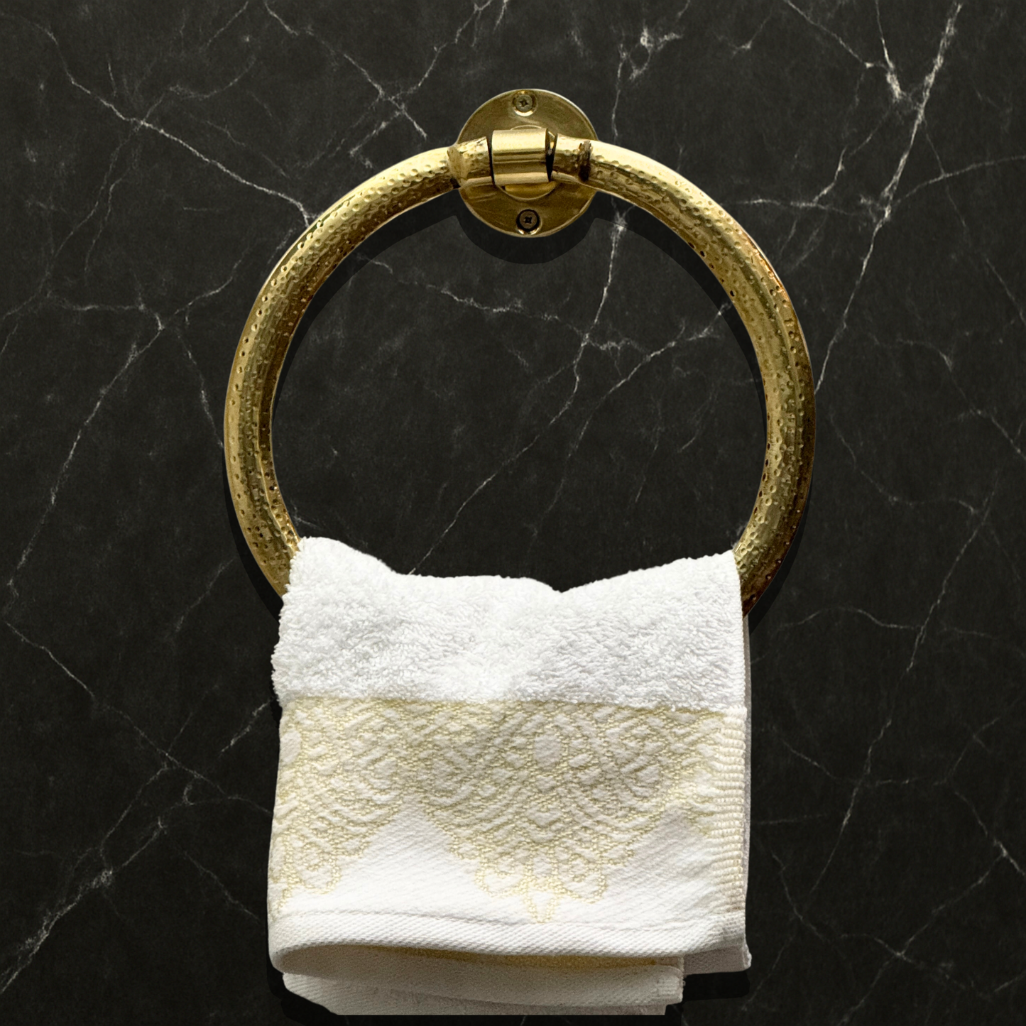 Unlacquered Brass Towel Holder, Brass Hammered Towel Hanger, Bathroom Wall Mounted Towel Ring