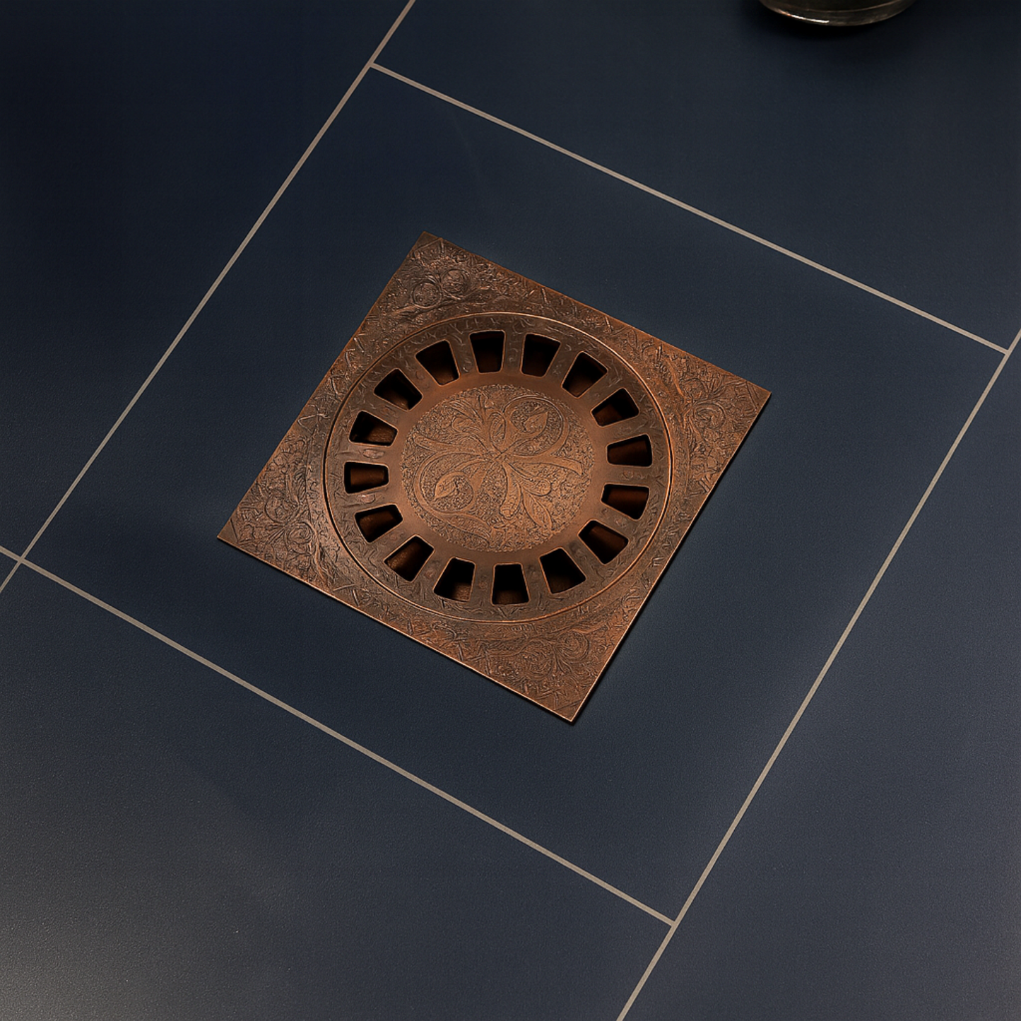 Antique Copper Engraved Shower Drain with Removable Cover, Solid Copper Square Shower Drain