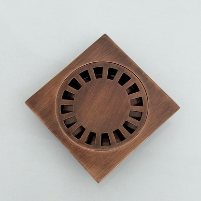Antique Copper Shower Drain with Removable Cover, Solid Copper Square Shower Drain