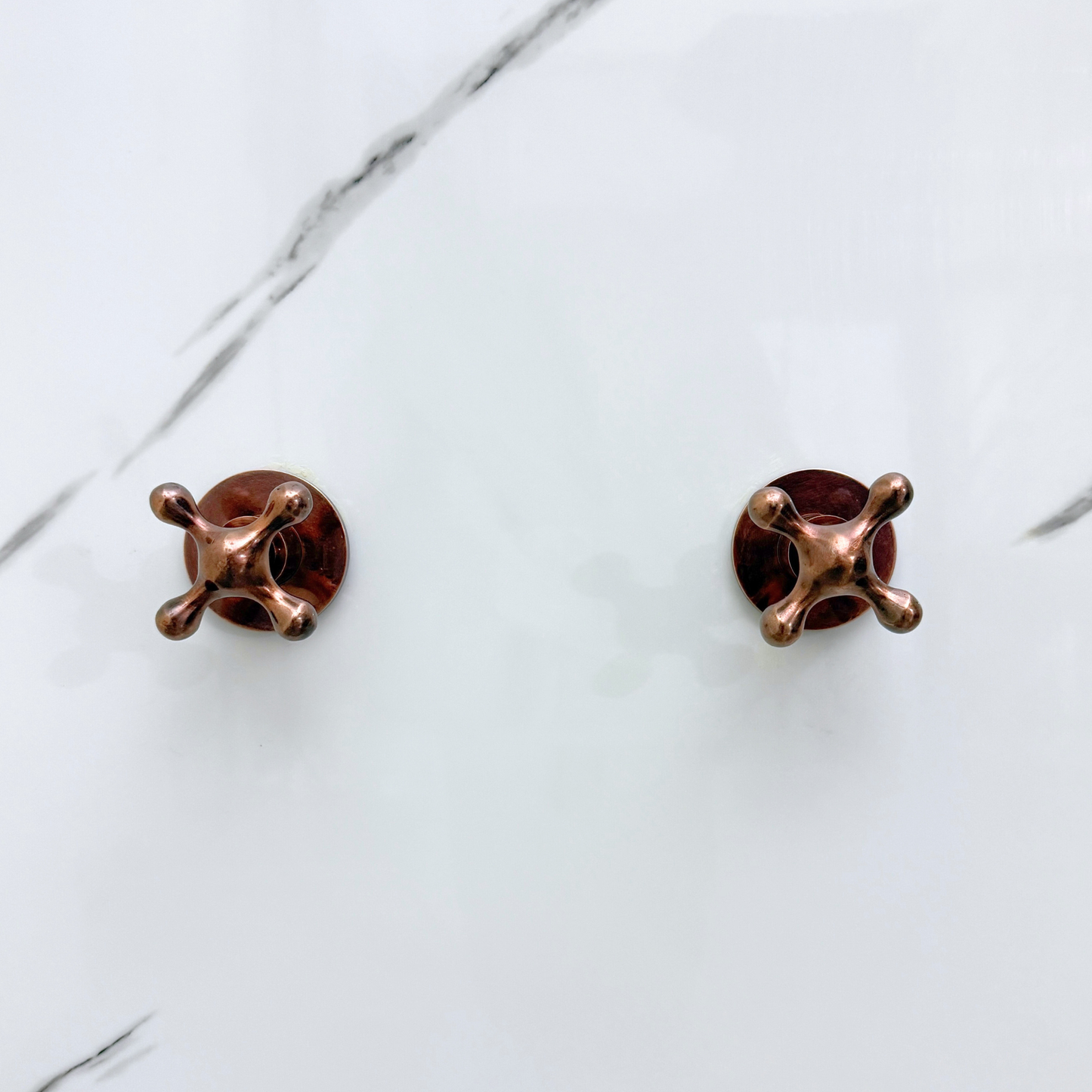 Antique Copper Shower System with Flat Round Rain Adjustable Shower Head, Short Arm and Cross Handles