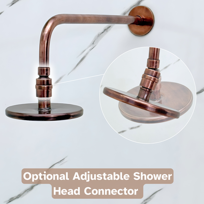 Antique Copper Shower System with Adjustable Flat Round Rain Shower Head, Straight Arm and Cross Handles
