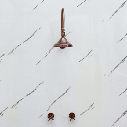 Antique Copper Shower System with Adjustable Round Rain Shower Head, Arcuate Arm and Cross Handles
