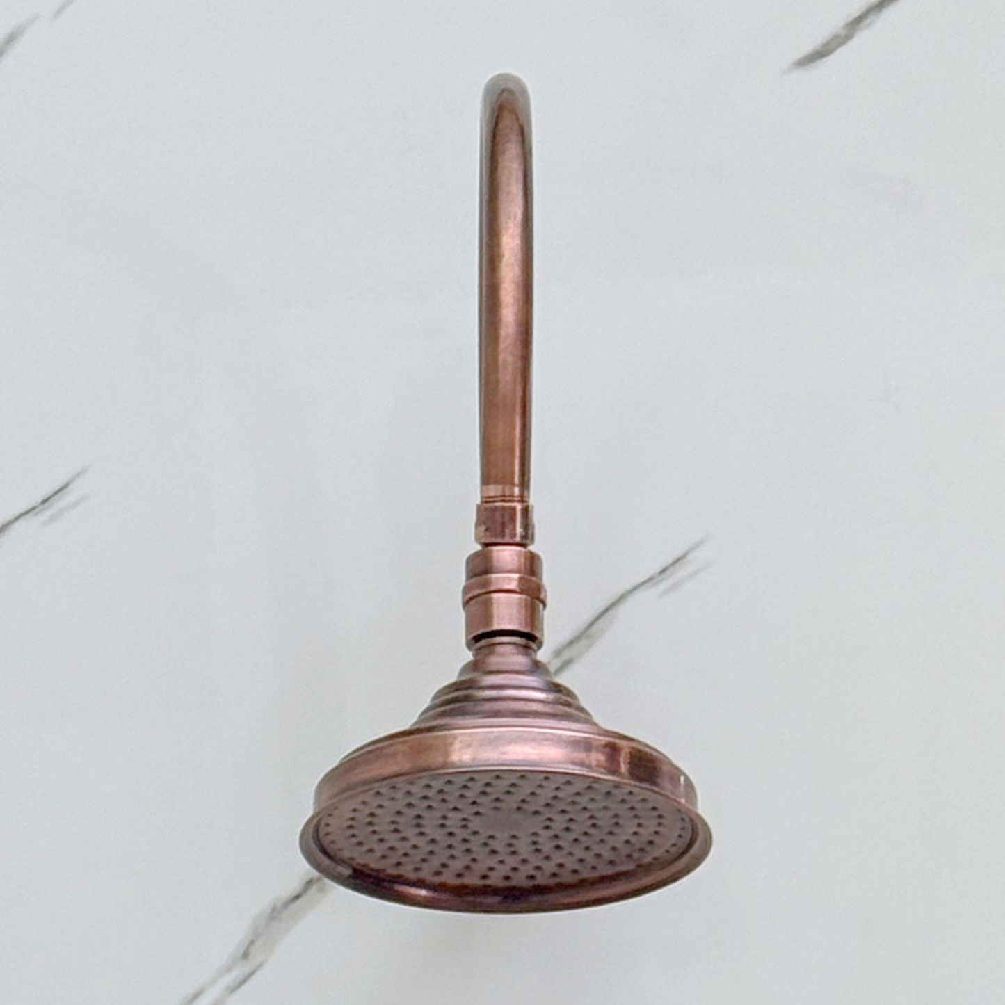 Antique Copper Shower System with Adjustable Round Rain Shower Head, Arcuate Arm and Cross Handles