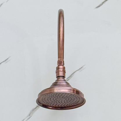 Antique Copper Shower System with Adjustable Round Rain Shower Head, Arcuate Arm and Cross Handles