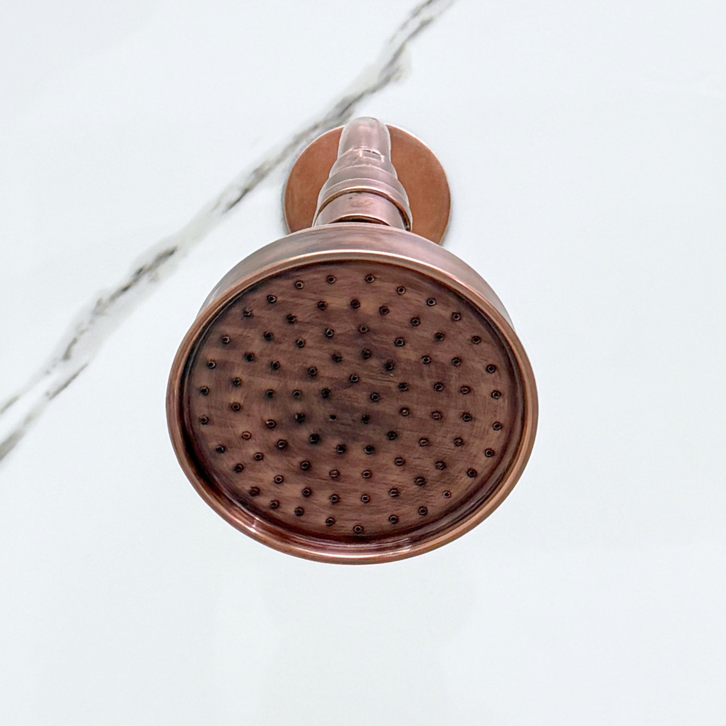 Antique Copper Shower System with Adjustable Round Rain Shower Head, Short Arm and Cross Handles