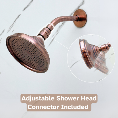 Antique Copper Shower System with Round Rain Adjustable Shower Head, Short Arm and Cross Handles