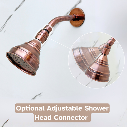 Antique Copper Shower System with Adjustable Round Rain Shower Head, Short Arm and Cross Handles