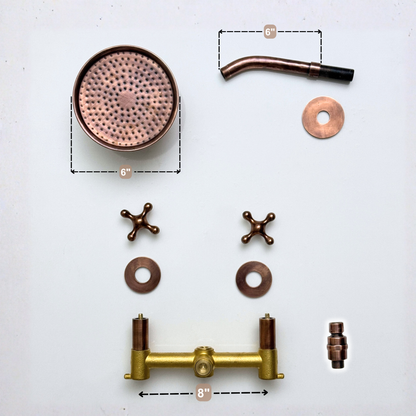 Antique Copper Shower System with Round Rain Adjustable Shower Head, Short Arm and Cross Handles