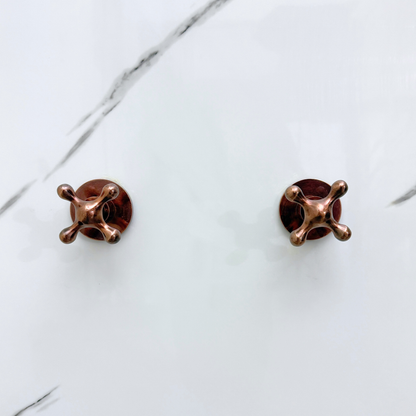 Antique Copper Shower System with Adjustable Round Rain Shower Head, Short Arm and Cross Handles