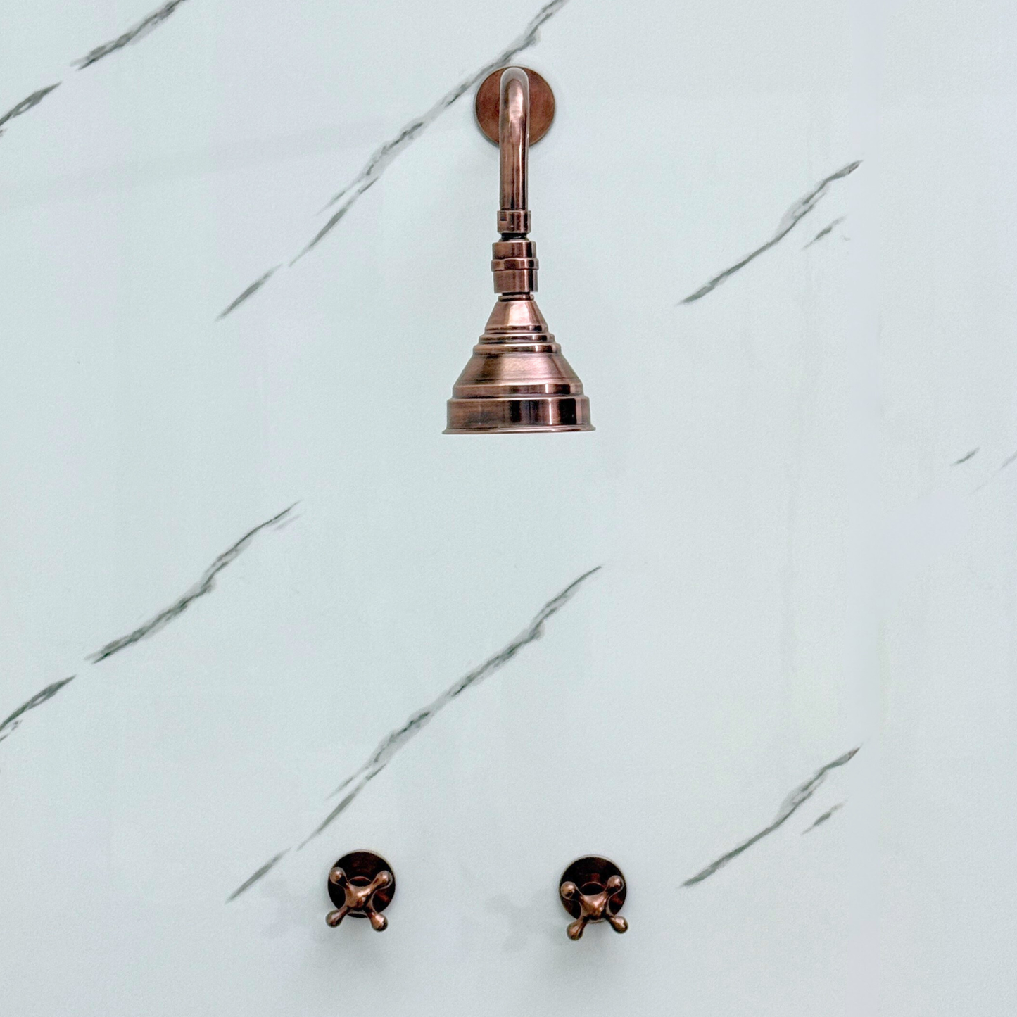 Antique Copper Shower System with Adjustable Round Rain Shower Head, Straight Arm and Cross Handles