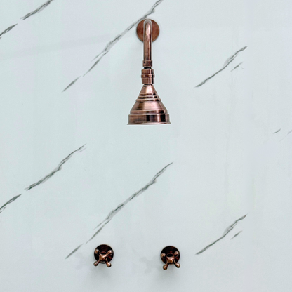 Antique Copper Shower System with Adjustable Round Rain Shower Head, Straight Arm and Cross Handles