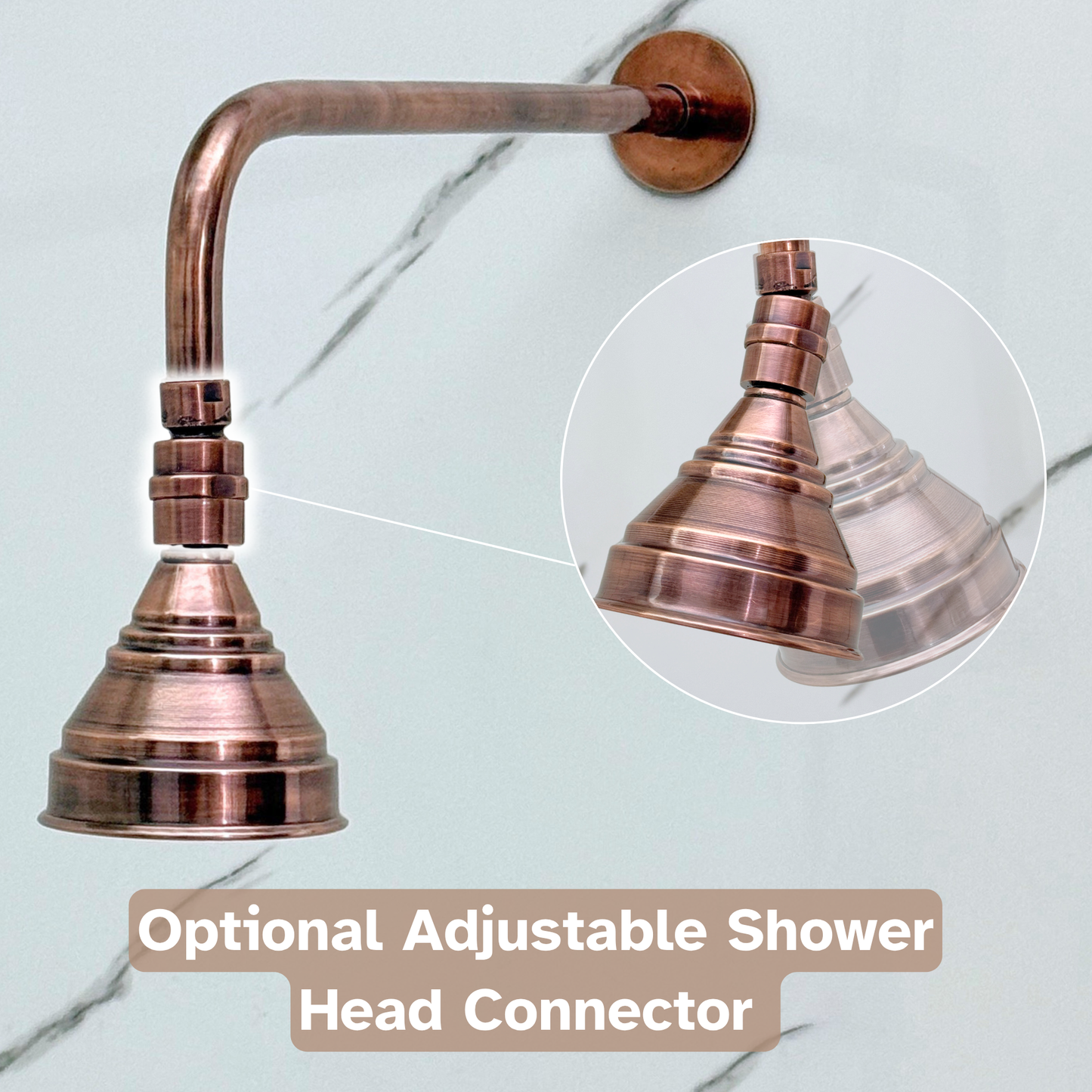 Antique Copper Shower System with Adjustable Round Rain Shower Head, Straight Arm and Cross Handles