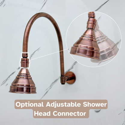 Antique Copper Shower System with Round Rain Shower Head, Arcuate Arm and Cross Handles