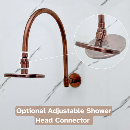 Antique Copper Shower System with Flat Round Rain Shower Head, Arcuate Arm and Cross Handles