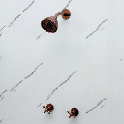 Antique Copper Shower System with Adjustable Round Rain Shower Head, Short Arm and Cross Handles