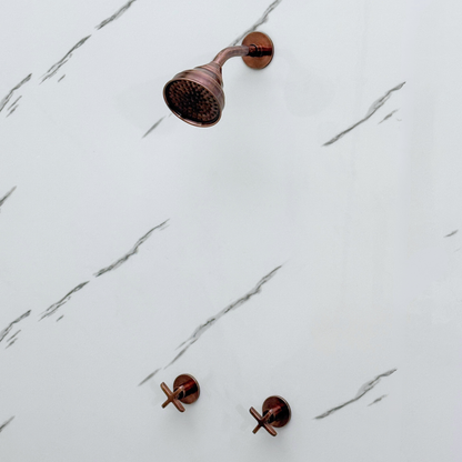 Antique Copper Shower System with Adjustable Round Rain Shower Head, Short Arm and Cross Handles