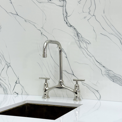Polished Nickel Vintage Bridge Kitchen Faucet with Sprayer, Drinking Water Tap and Lever Handles