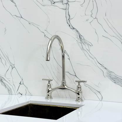 Polished Nickel Kitchen Bridge Faucet with Sprayer, Drinking Water Tap and Lever Handles
