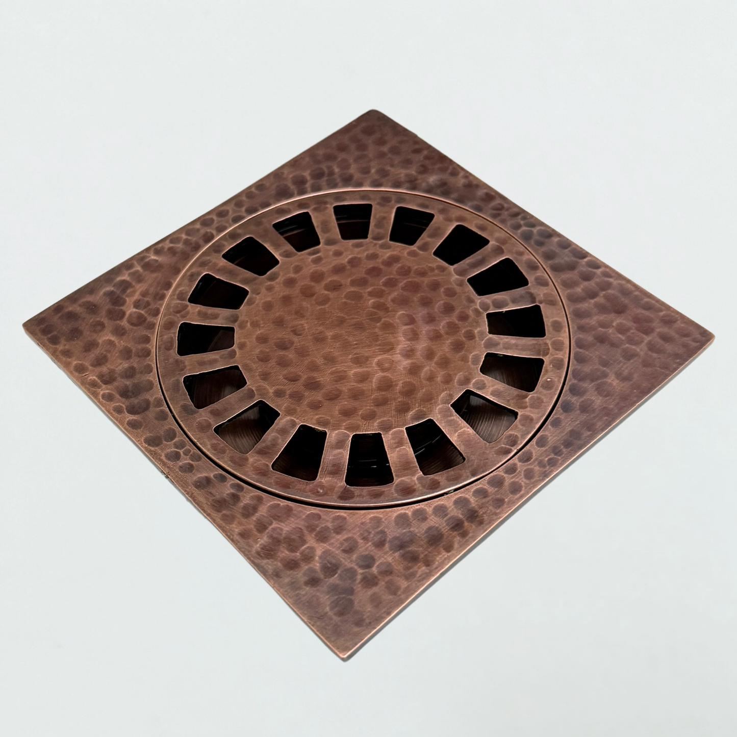 Solid Brass Hammered Square Shower Drain, Antique Copper Finish Bathroom Drain with Removable Cover