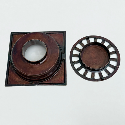 Solid Brass Hammered Square Shower Drain, Antique Copper Finish Bathroom Drain with Removable Cover