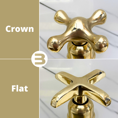 Unlacquered Brass Bridge Kitchen Faucet with Cold Water Faucet, Sprayer, and Cross Handles
