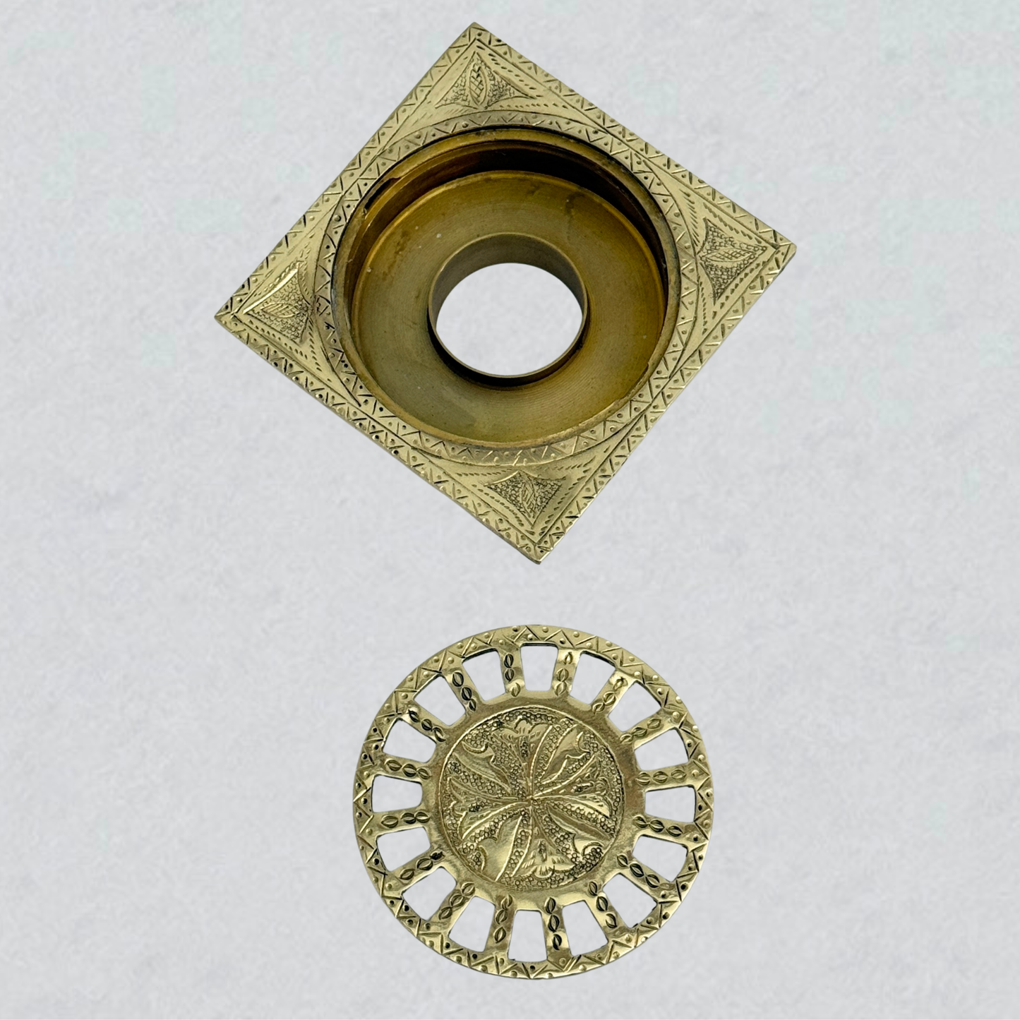 Unlacquered Brass Engraved Shower Drain with Removable Cover, Solid Brass Square Shower Drain