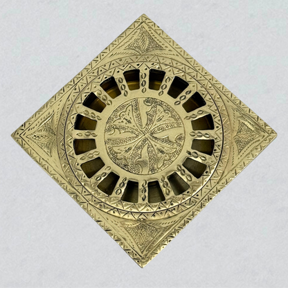 Unlacquered Brass Engraved Shower Drain with Removable Cover, Solid Brass Square Shower Drain