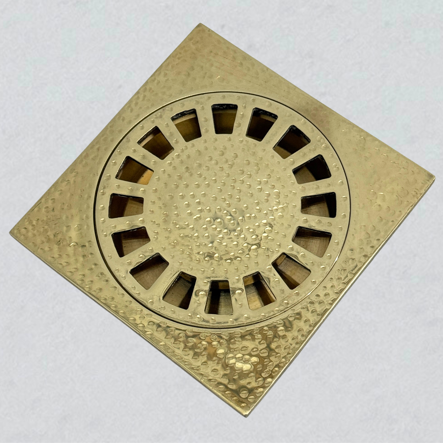 Unlacquered Brass Hammered Shower Drain with Removable Cover, Solid Brass Square Shower Drain
