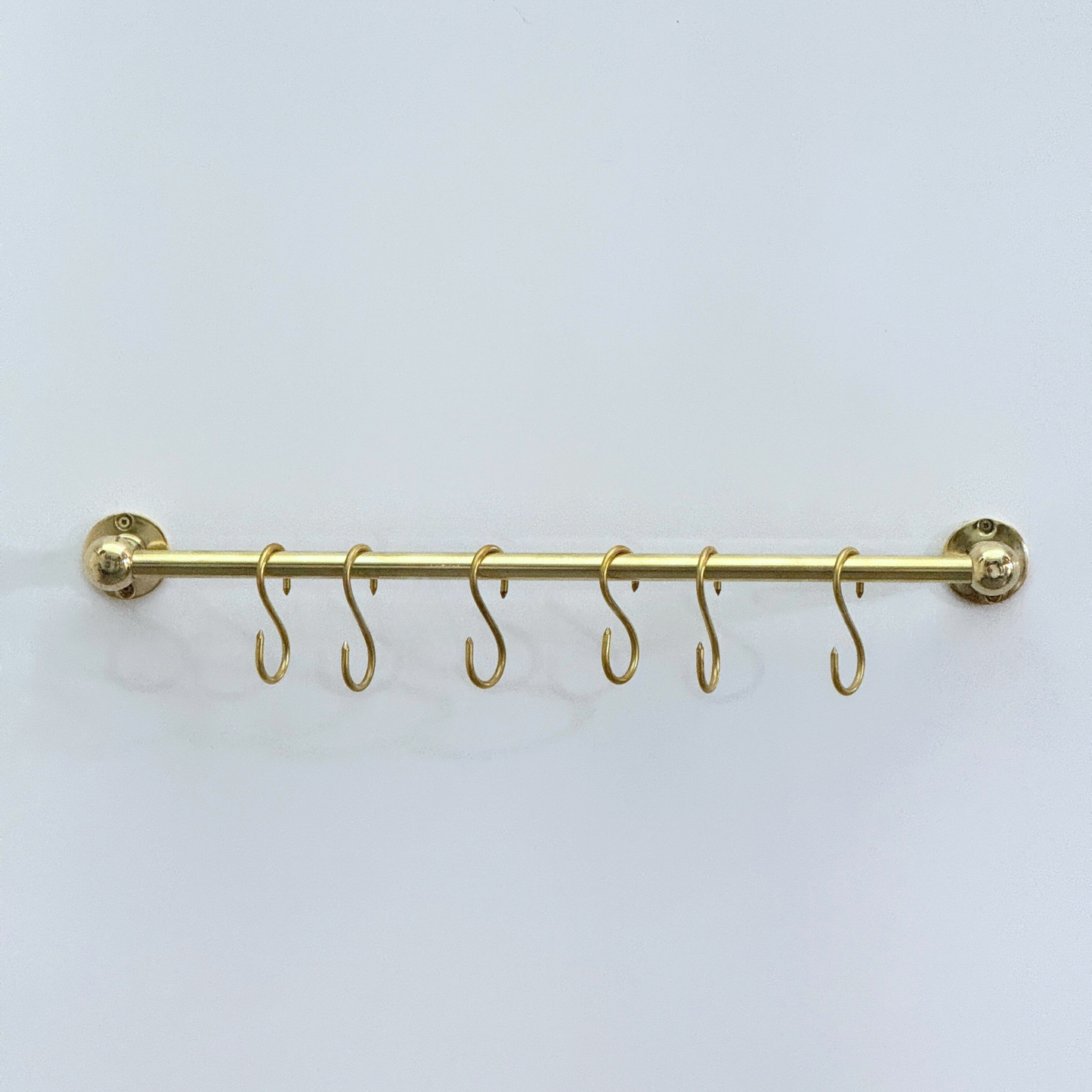 Unlacquered Brass Hanging Pot Rack, Solid Brass Pan Racks, Brass Kitchen Rail With Hooks, Brass Wall Mount Hooks
