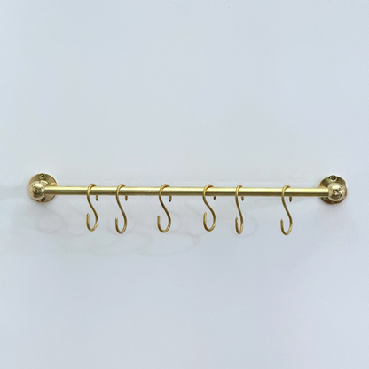 Unlacquered Brass Hanging Pot Rack, Solid Brass Pan Racks, Brass Kitchen Rail With Hooks, Brass Wall Mount Hooks