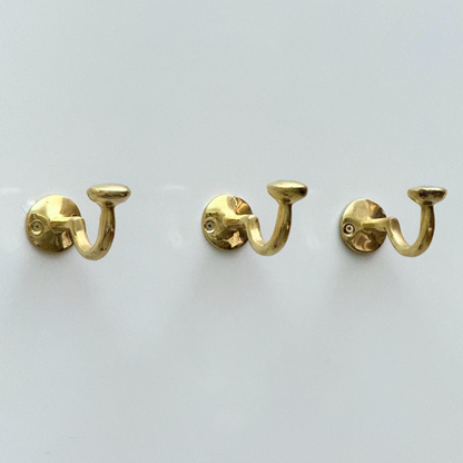 Unlacquered Brass Hooks, Solid Brass Robe Hook, Heavy Duty Single Hook, Wall Mount Robe Hooks