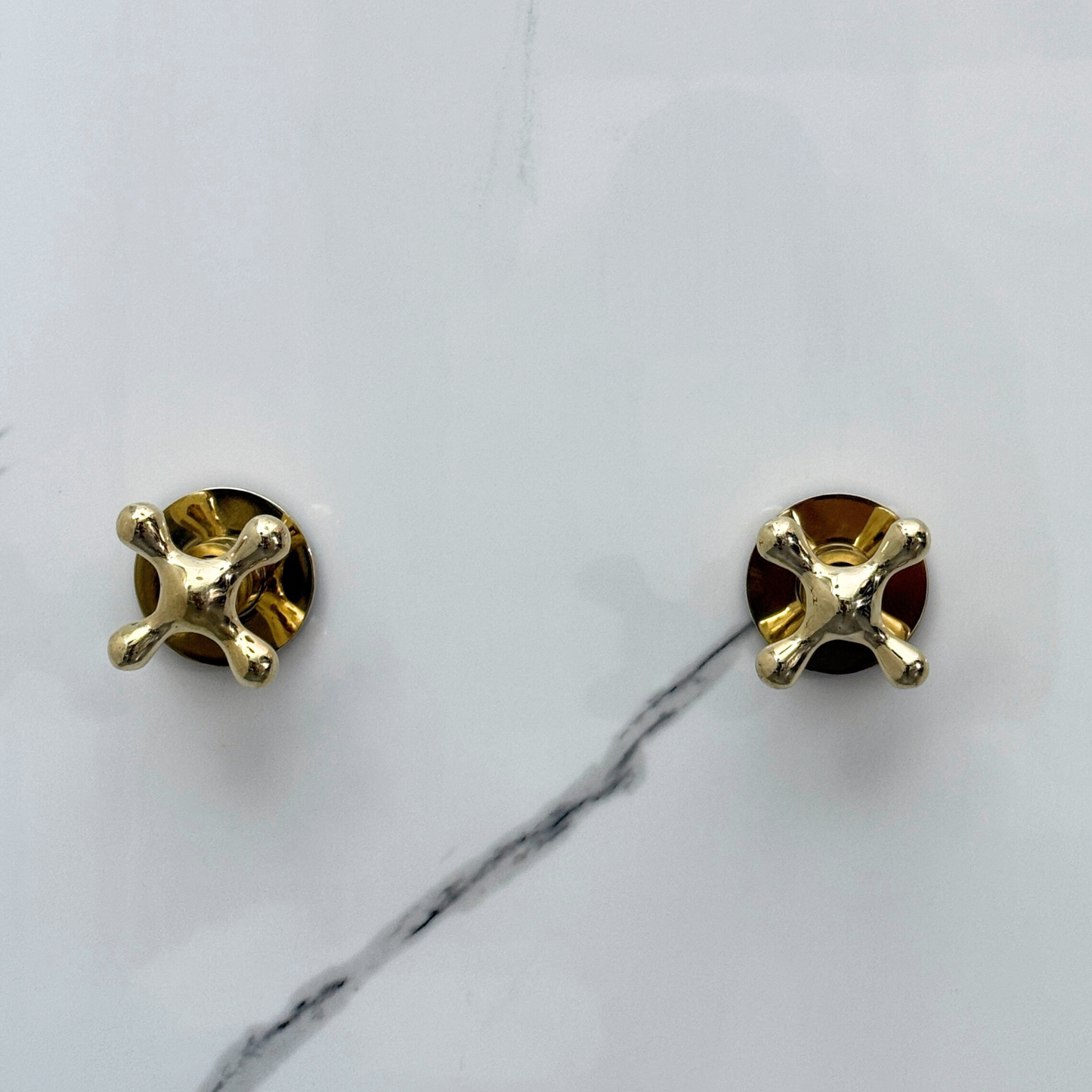 Unlacquered Brass Shower System with Round Rain Adjustable Shower Head, Short Arm and Cross Handles