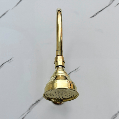 Unlacquered Brass Shower System with Adjustable Round Rain Shower Head, Arcuate Arm and Cross Handles