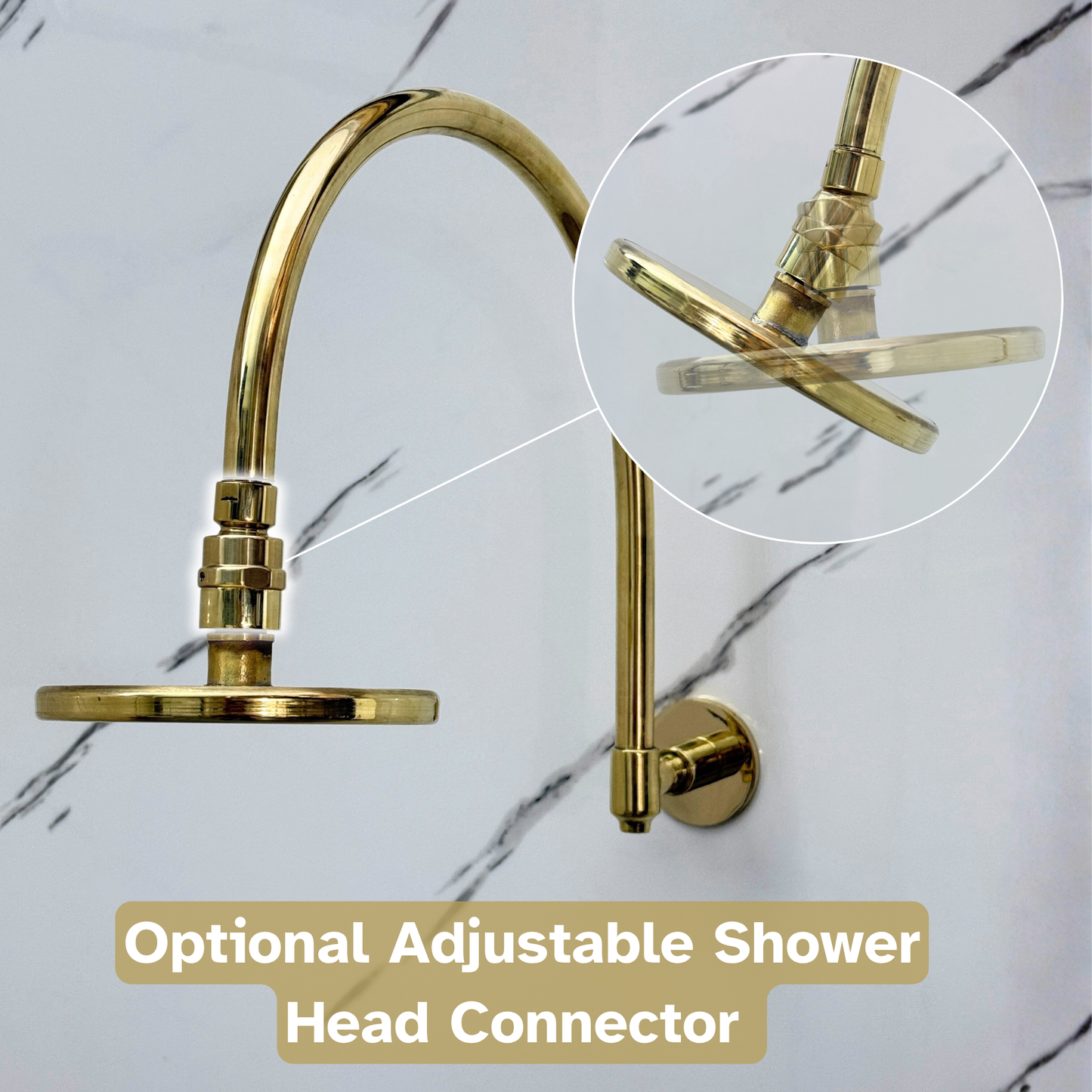 Unlacquered Brass Shower System with Adjustable Flat Round Rain Shower Head, Arcuate Arm and Cross Handles