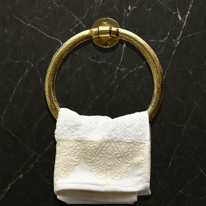 Unlacquered Brass Towel Holder, Brass Hammered Towel Hanger, Bathroom Wall Mounted Towel Ring