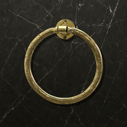 Unlacquered Brass Towel Holder, Hand Engraved Towel Hanger, Bathroom Wall Mounted Towel Ring