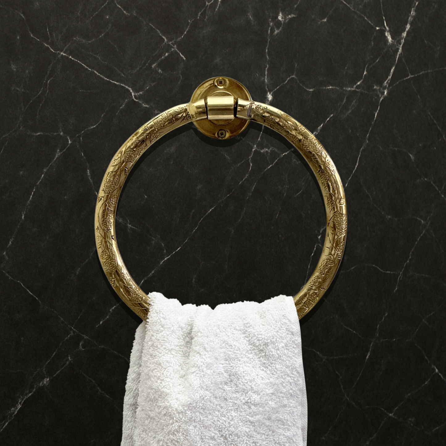 Unlacquered Brass Towel Holder, Hand Engraved Towel Hanger, Bathroom Wall Mounted Towel Ring