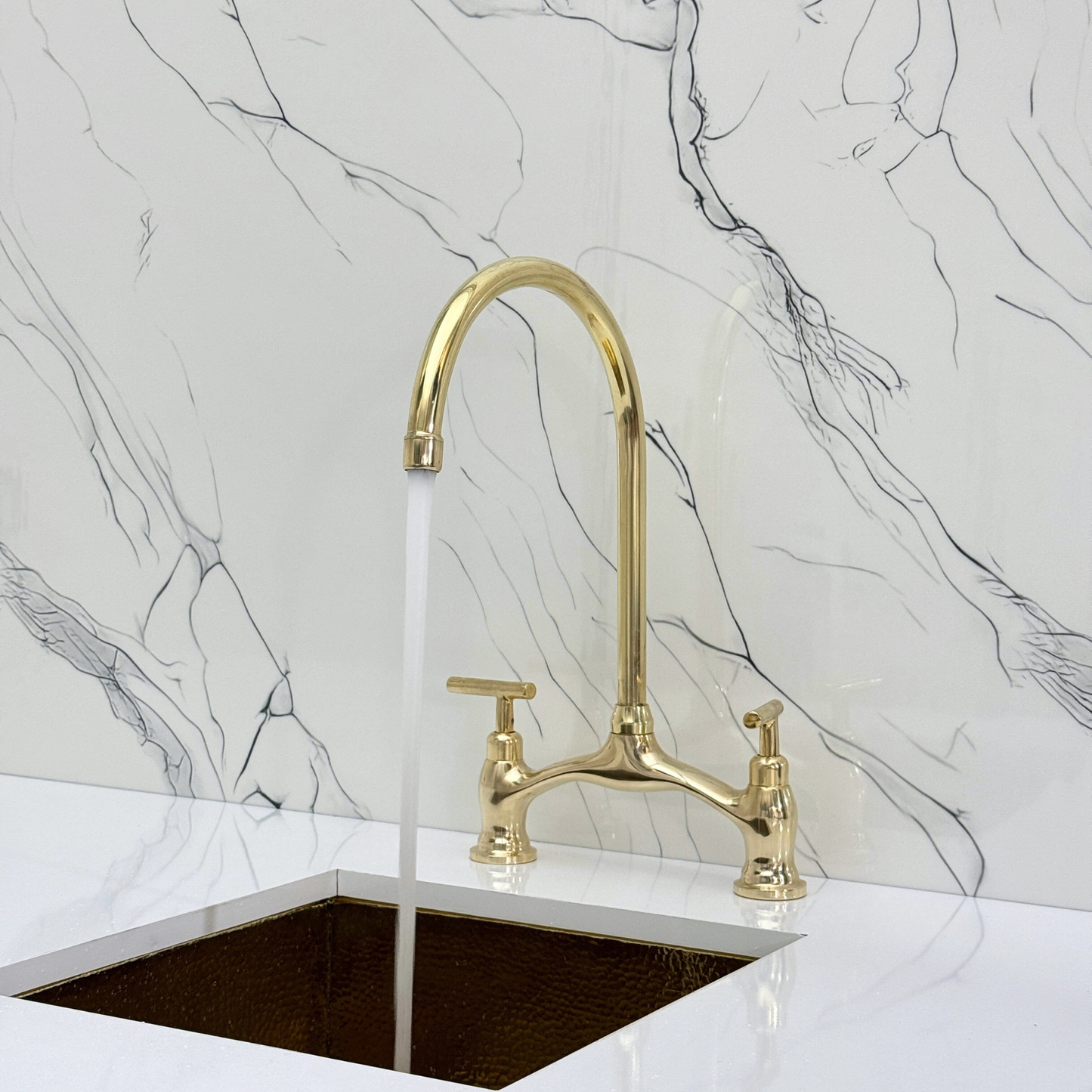 Unlacquered Brass Bridge Antique Faucet with Sprayer, Drinking Water Tap and Lever Handles